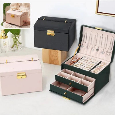 Boite a bijoux étage ouvert montre bijoux rangé
