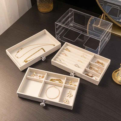 boite a bijoux structure tranparent tiroir flanelle demonte pose sur commode