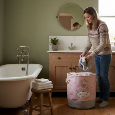 Panier a linge chateau princesse rose femme met vetement 