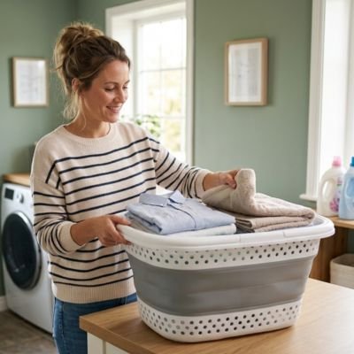 Panier à linge plastique pliable femme plit vetement