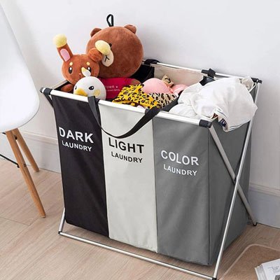 Panier a linge tricolore noir blanc gris pour tri