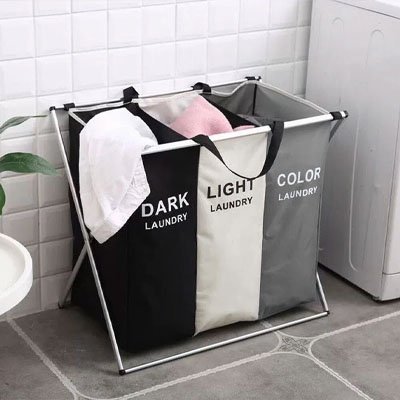 Panier a linge trois couloirs pour trie