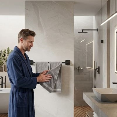 Porte serviette mural fixer au mur homme prend serviette
