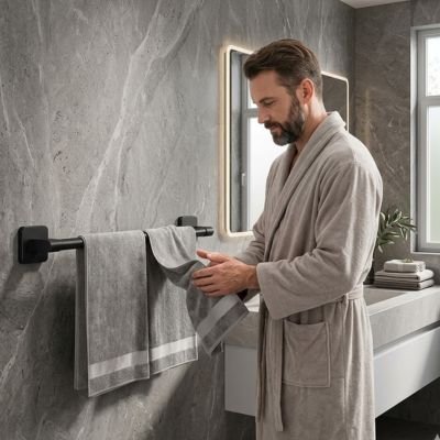 Porte serviette mural noir fixer au mur plusieurs serviettes suspendu