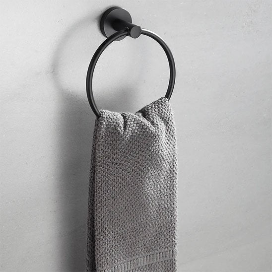 Porte serviette noir forme anneau fixer au mur