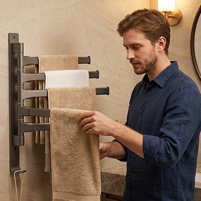 Porte serviette salle de bain homme ouvre bar pour recuperer serviette