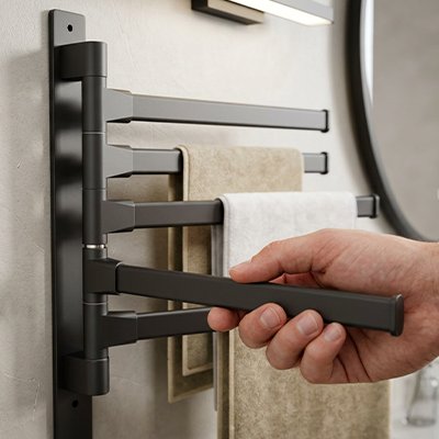 Porte serviette salle de bain noir a 5 bars fixer au mur homme fait bouger une bar