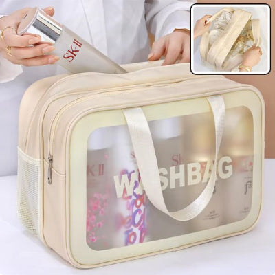 Trousse de toilette beige plusieurs compartiment