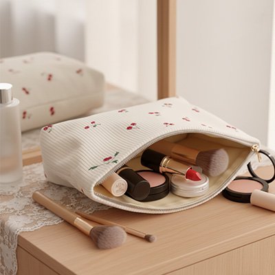 Trousse maquillage ouverte avec maquillage a l'interieur